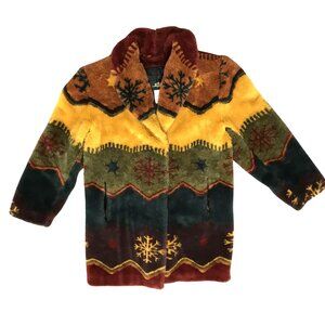 Artfur By Duffel Womens Faux Fur Winter Jacket Size S Aztec SW Gold Green Rust